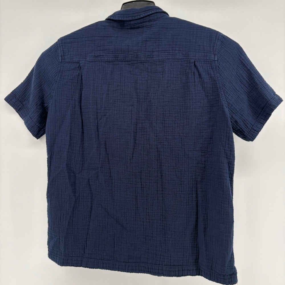 LL Bean Mens Navy Blue Double Gauze Cotton Short Sleeve Button Down Shirt Large - Picture 3 of 7
